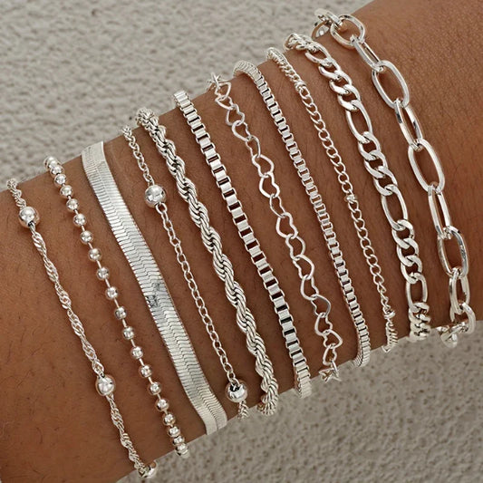 11Pcs/Set Boho Twisted Flat Snake Chain Anklet โ Vintage Summer Beach Ankle Bracelet Set for Women